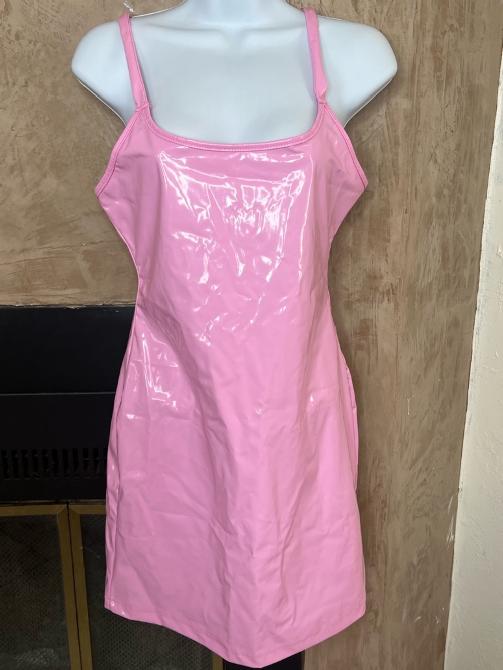 NWOT Shein Bubblegum Pink Faux Latex Slip Dress Size Small